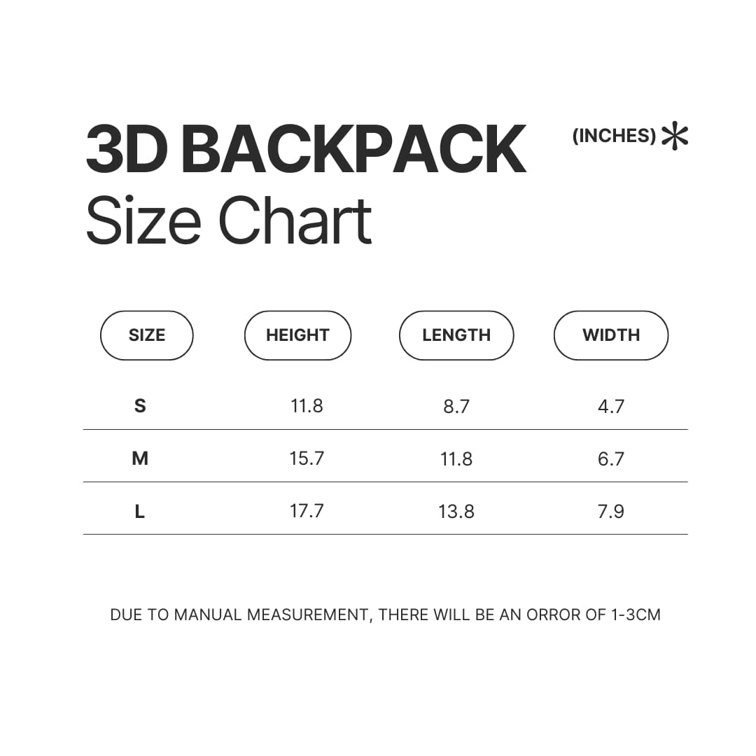 3D Backpack Size Chart - Kaiju No. 8 Store