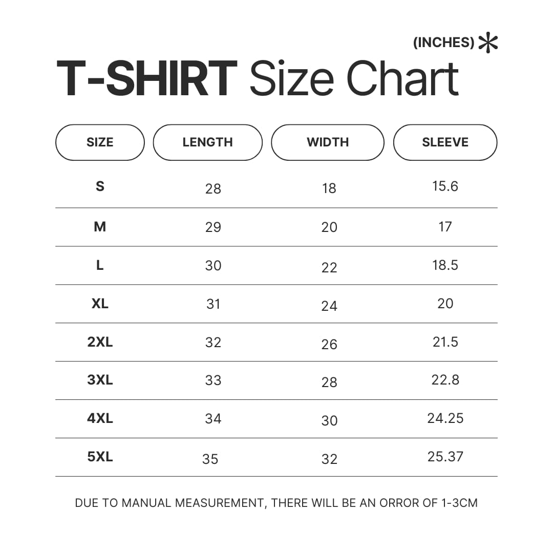T shirt Size Chart - Kaiju No. 8 Store