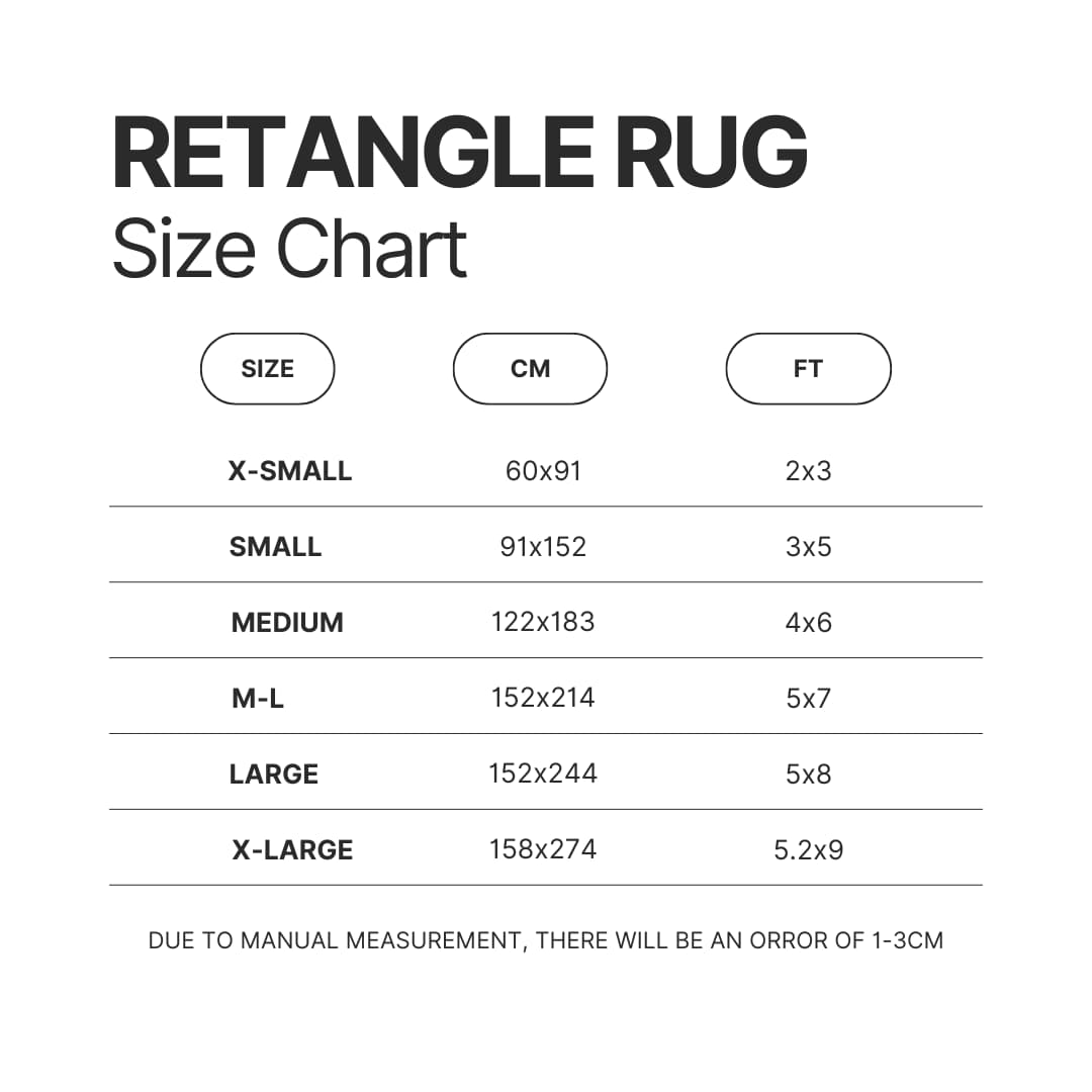 Retangle Rug Size Chart - Kaiju No. 8 Store