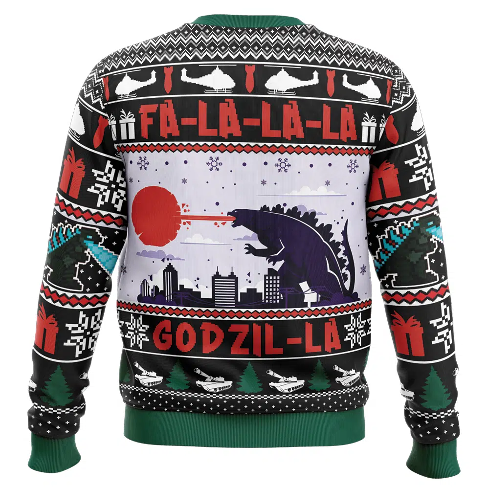 FaLaLaLa Godzil La Godzilla Ugly Christmas Sweater BACK mockup - Kaiju No. 8 Store